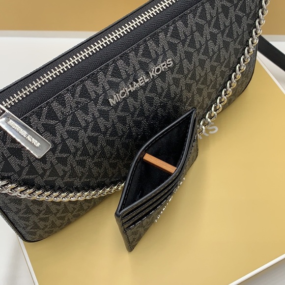 MICHAEL KORS GIFTABLE SHOULDER BAG & CARD HOLDER BOXED SET BLACK SIGNAT GLITTER - Picture 7 of 16